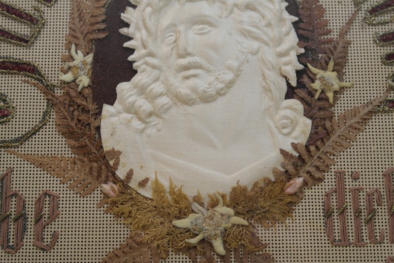 Antique German Religious Do No Be Afraid Floral Paper Punch Needle Point Framed gallery