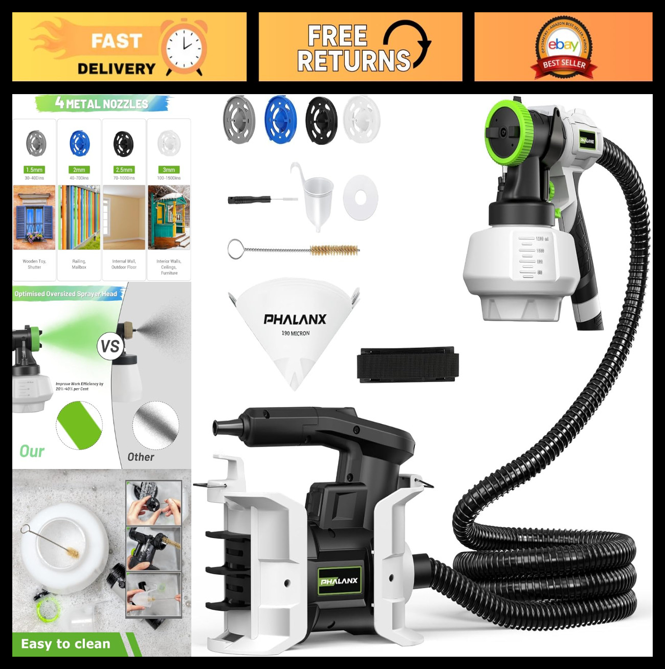 High-Performance HVLP Electric Paint Sprayer - 10FT Hose, 4 Nozzles, 3 Patterns gallery