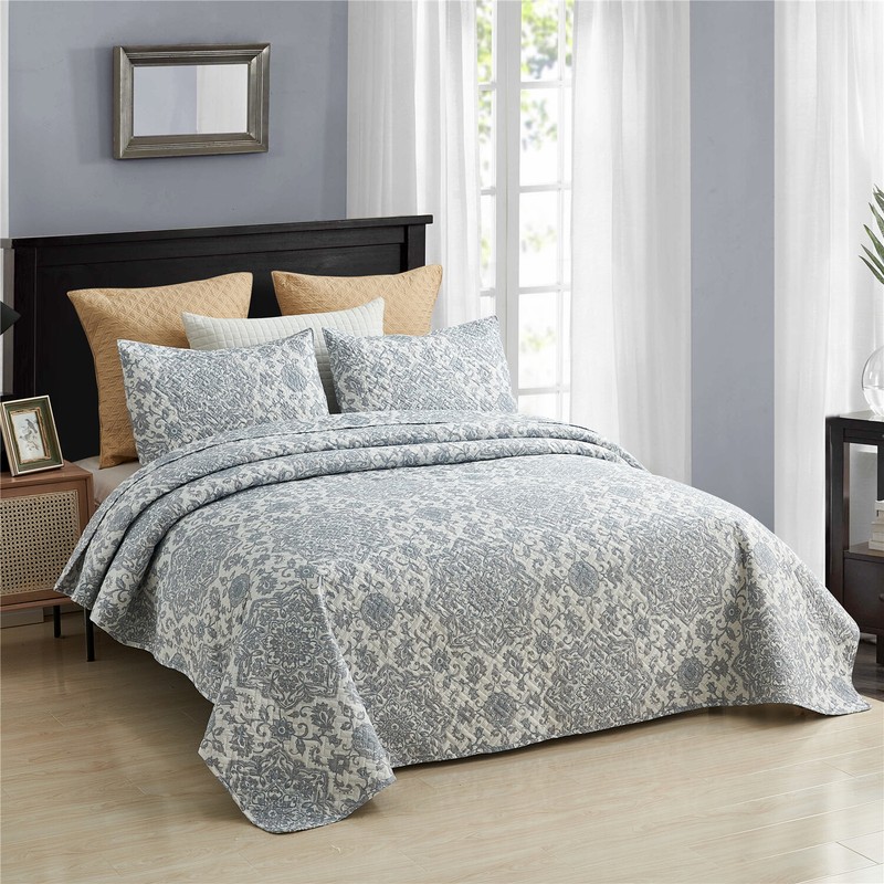 3PCS Queen King Quilt Bedspread Set Floral Patchwork Reversible Coverlet Bedding gallery