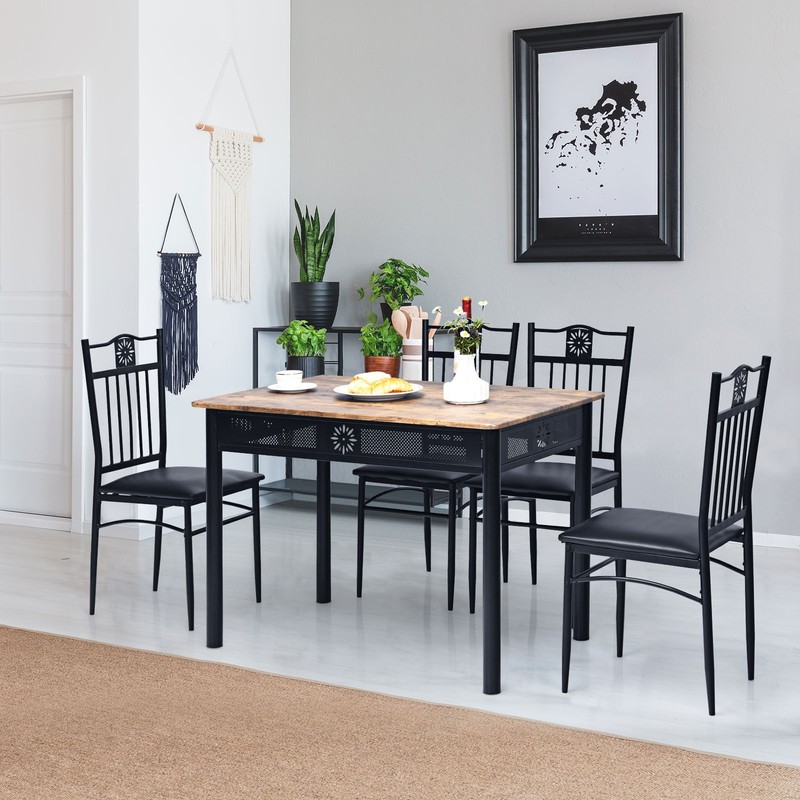 5 PCS Kitchen Dining Set Modern Breakfast Furniture Metal Table & 4 Chairs gallery