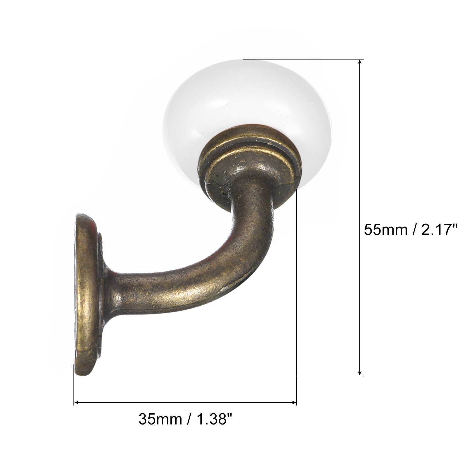 2Pcs Wall Hooks Zinc Alloy Single Prong Ceramic Handle Clothes Hook White gallery
