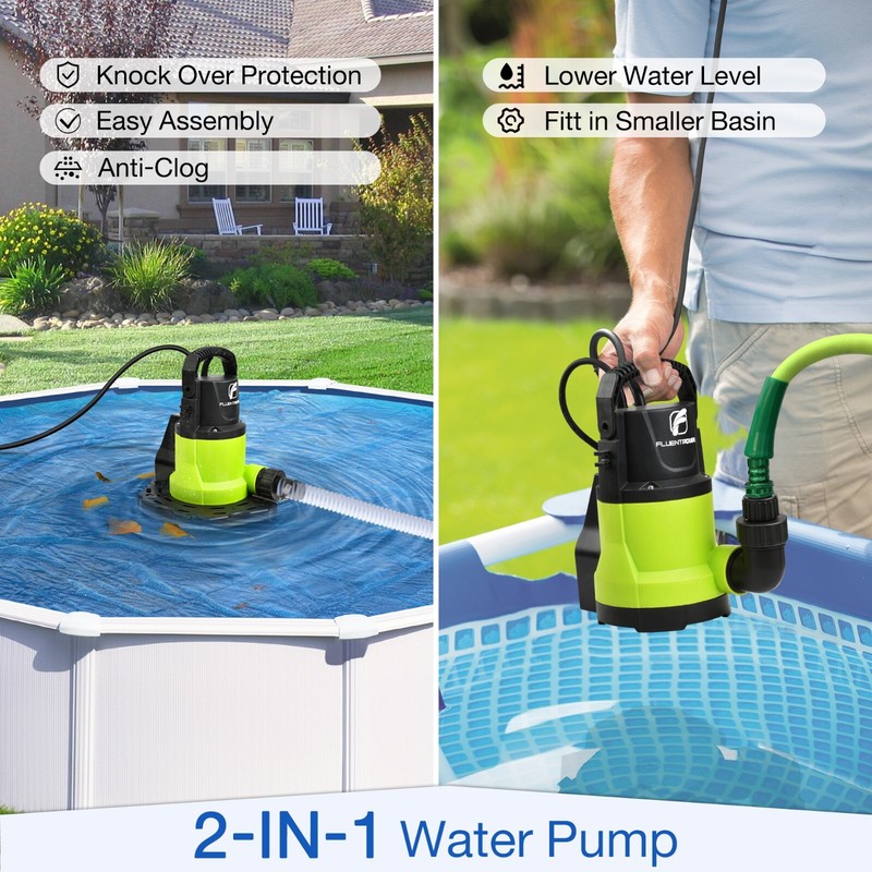 FLUENTPOWER Automatic Pool Cover Pump, 3/4 HP 3300GPH Submersible Water Pump gallery