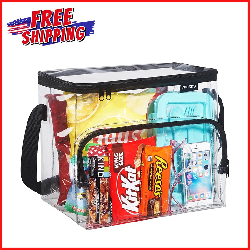 LARGE CLEAR LUNCH BAG See Through PVC Plastic Box Adjustable Strap BPA Free NEW gallery