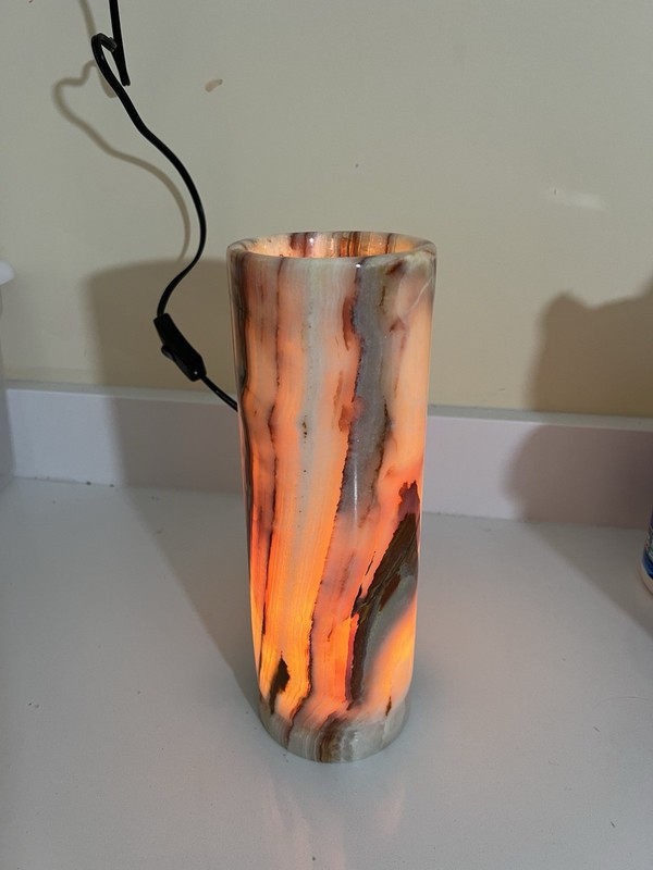 Modern ONYX marble Stone Cylinder Accent Lamp, Warm White Light, Polished Finish gallery