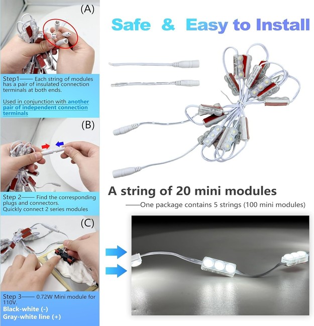 Mini LED Module AC 110V 0.72W 100PCS 6500K White Light for Lightbox Letter Signs gallery