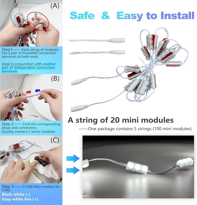 Mini LED Module AC 110V 0.72W 100PCS 6500K White Light for Lightbox Letter Signs gallery