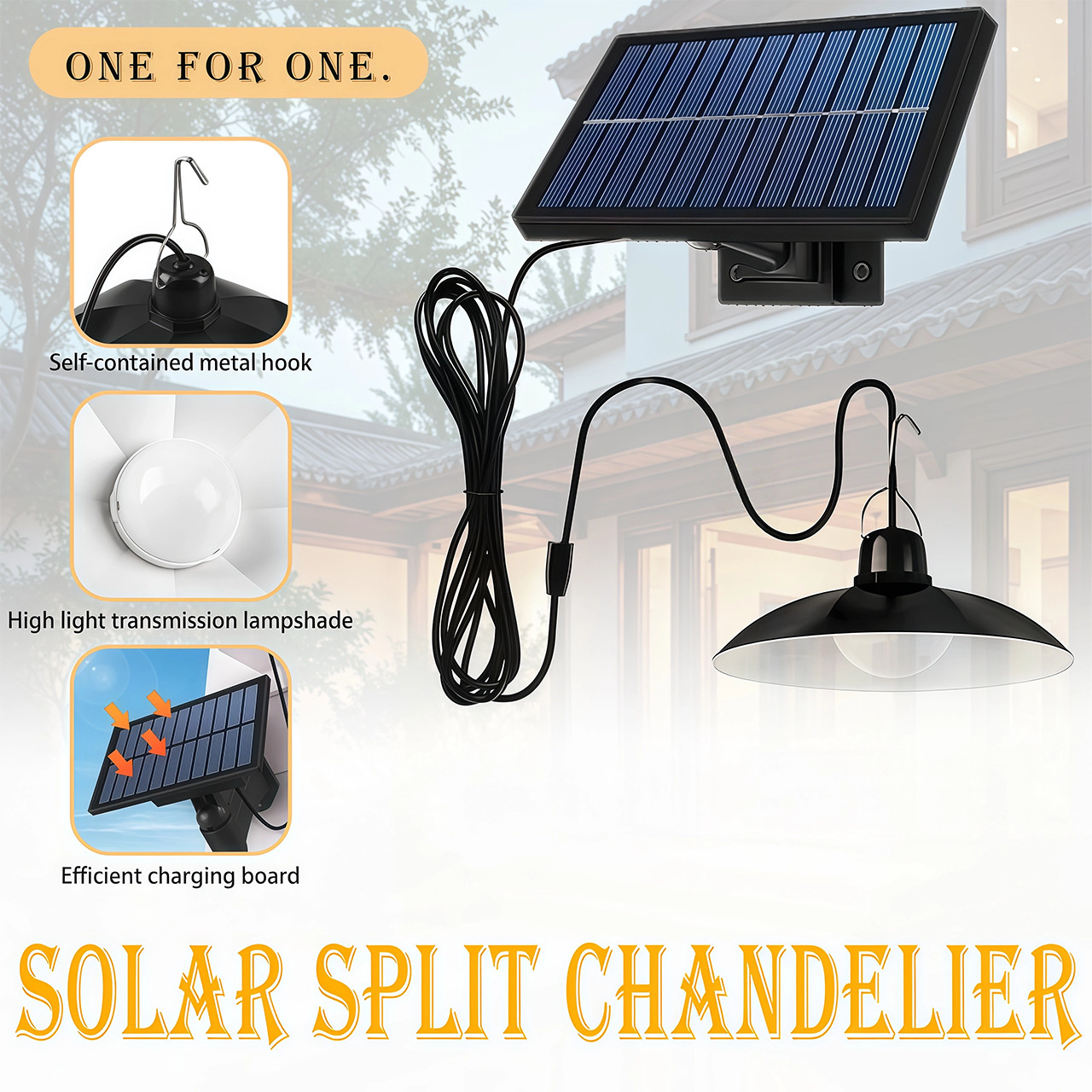 Solar split-type ceiling lamp with IP44 and 1800mAh battery gallery