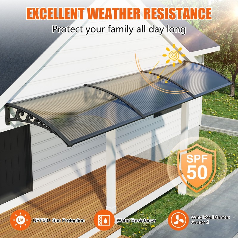 30-160" Window Awning Front Door Eaves Canopy Polycarbonate Roof Sun Shade Cover gallery
