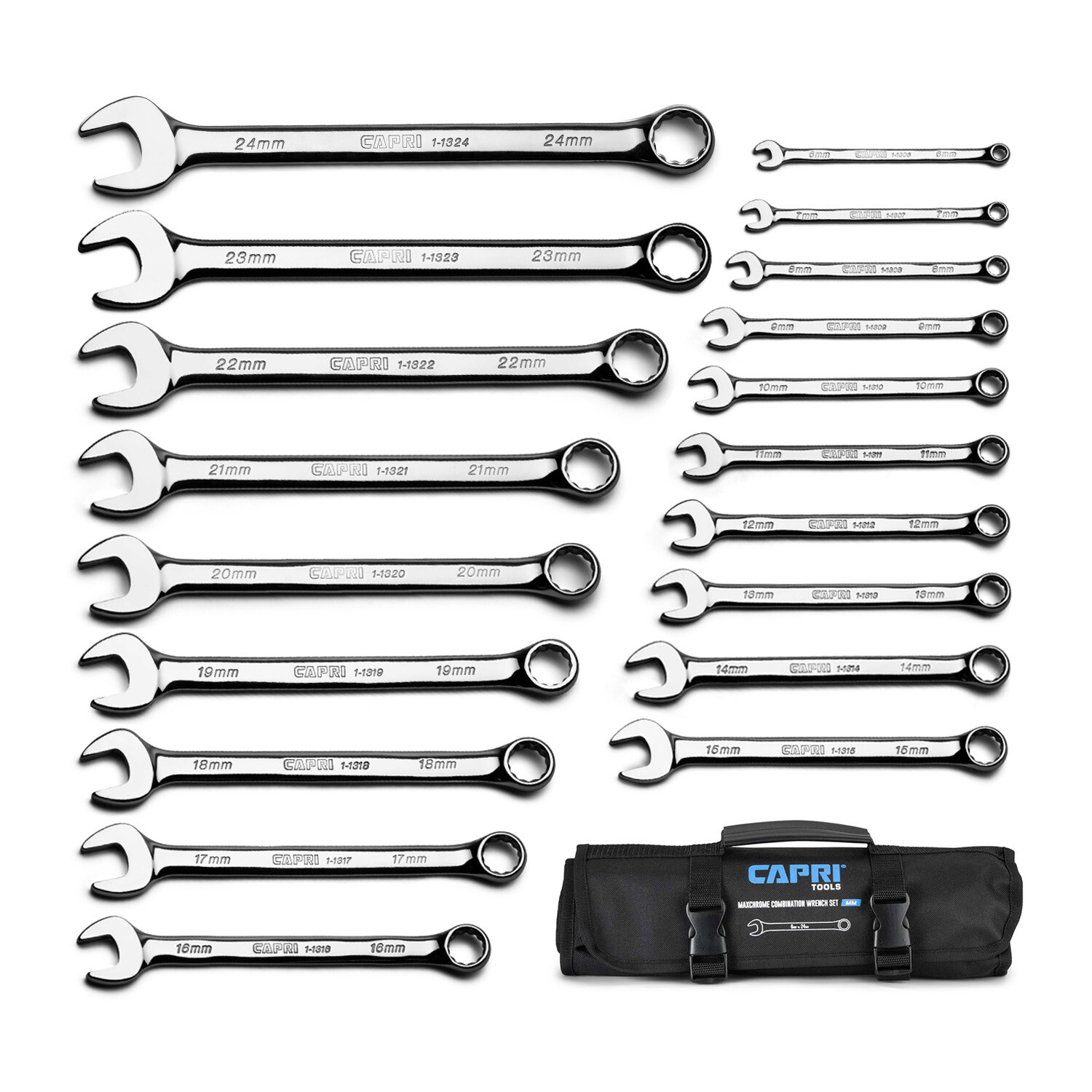 Capri Tools Combination Wrench Set, 19-Piece, Metric, Heavy-Duty Canvas Pouch gallery