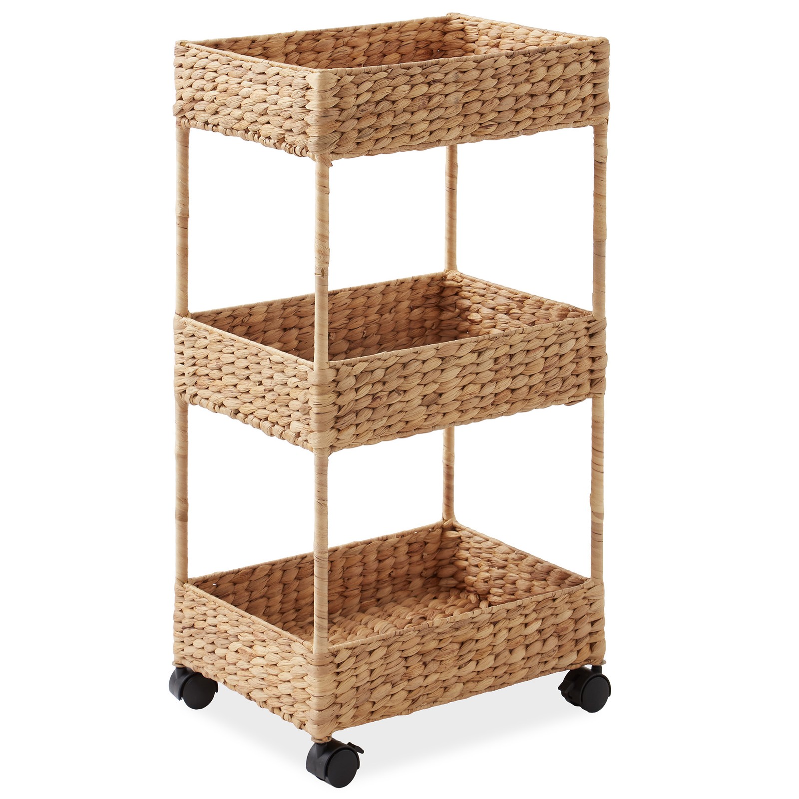 Casafield Rolling Storage Cart, Wide 3-Tier Hyacinth Utility Cart - Natural gallery