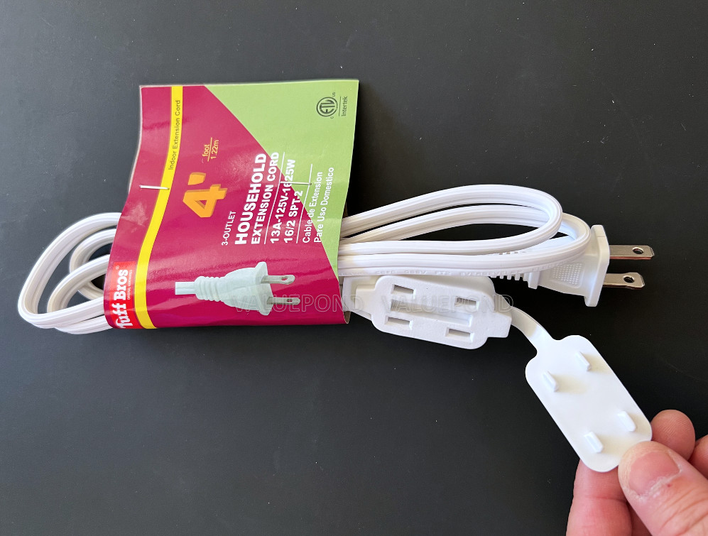 4ft Electric Extension Cord 3 Outlet 2 Prong Electrical AC Power Cable WHITE gallery