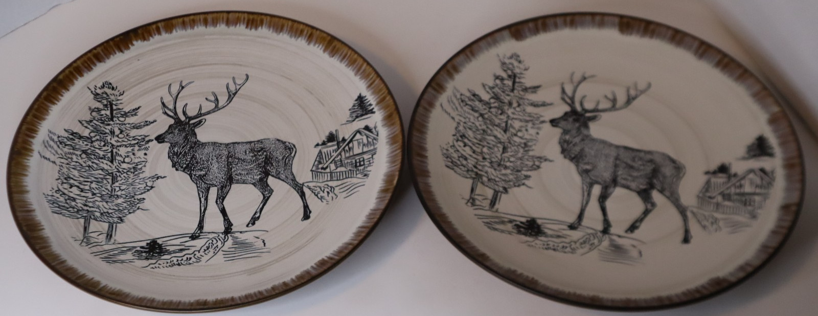 Set / 2 ELAMA 11” Dinner Plates In The Majestic Elk Pattern Cabin Mountain Lodge gallery