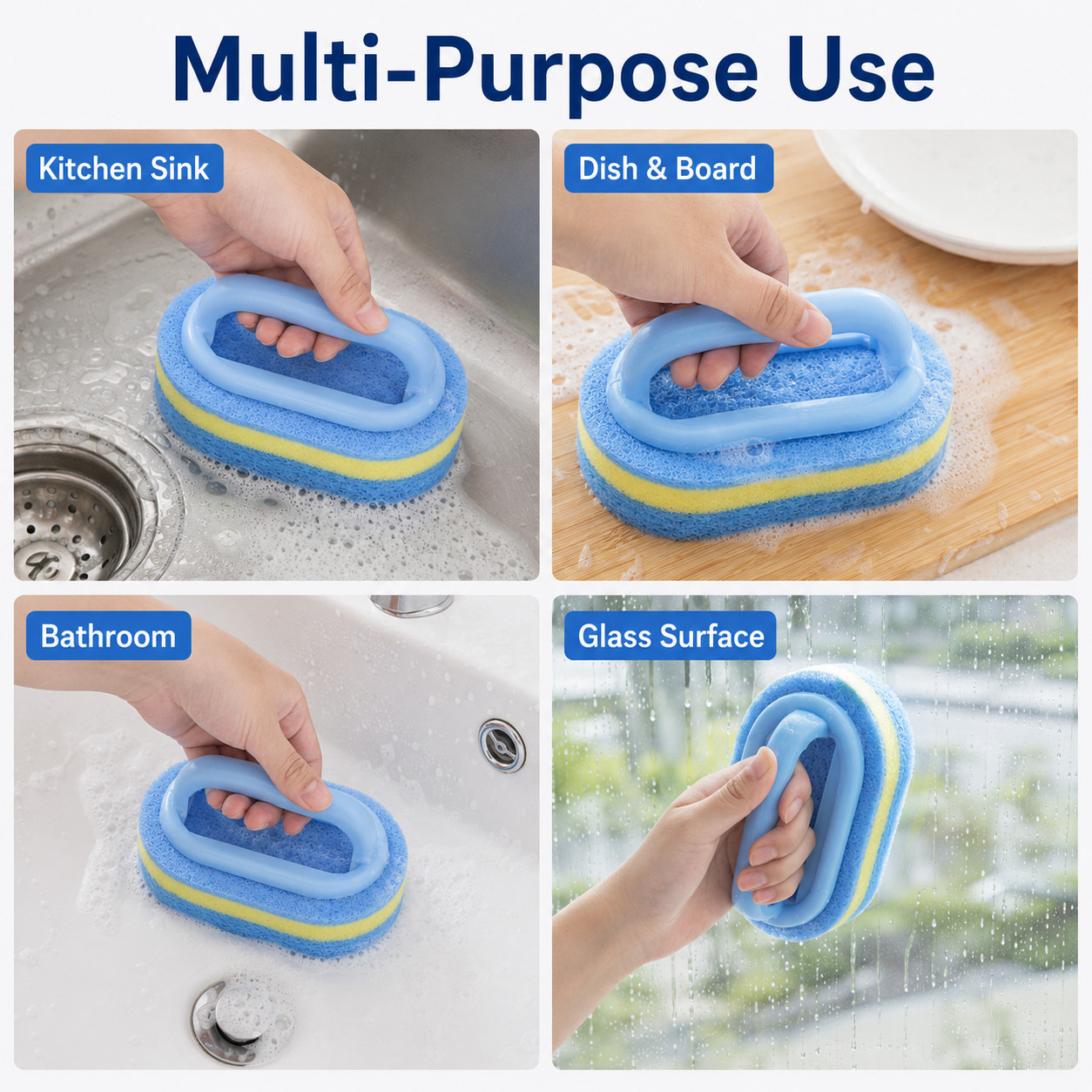Handled Sponge Scrubber Cleaning Brush Kitchen Dish Pot Pan Bathroom Tub Multi-P gallery