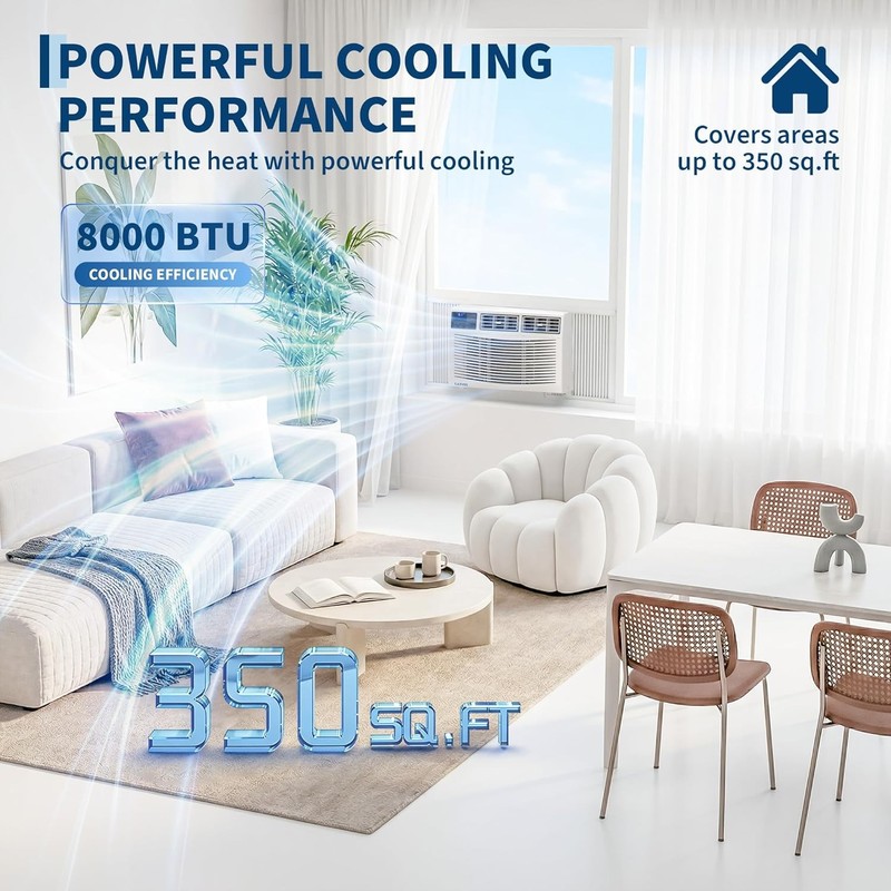 8000 BTU Window Air Conditioner, Cools Up to 350 Sq.ft NO WIFI Window AC 24H Tim gallery