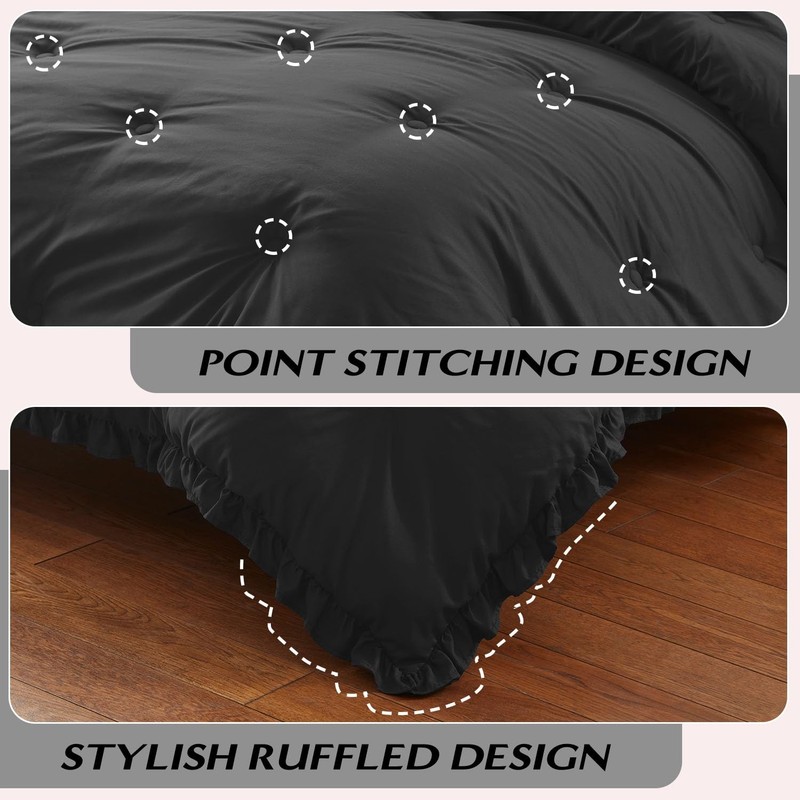 King Comforter Set Black - Ruffle Comforter for King Size Bed, Fluffy King Size gallery