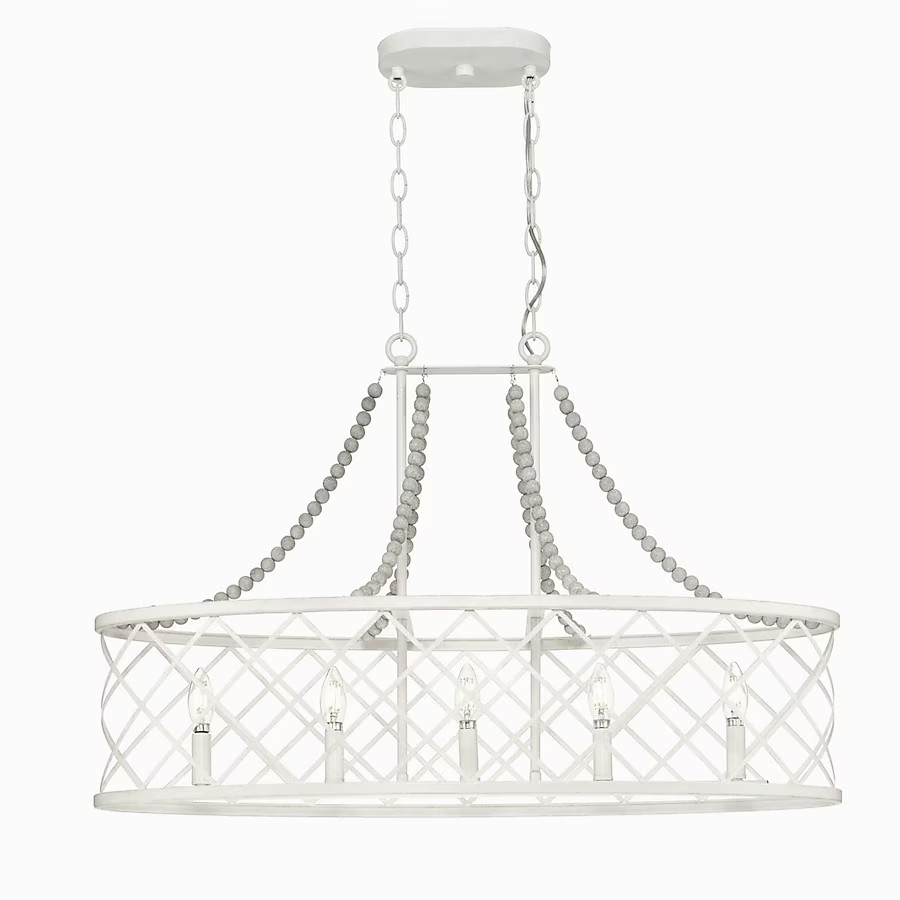Progress Lighting Bisset 5 -Light White Coastal For Use in Bedrooms, Dining Room