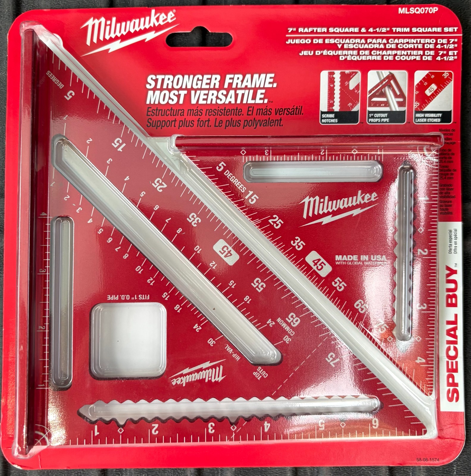 Milwaukee MLSQ070P 7 inch Rafter Square, Rafter and Trim Square Combo gallery