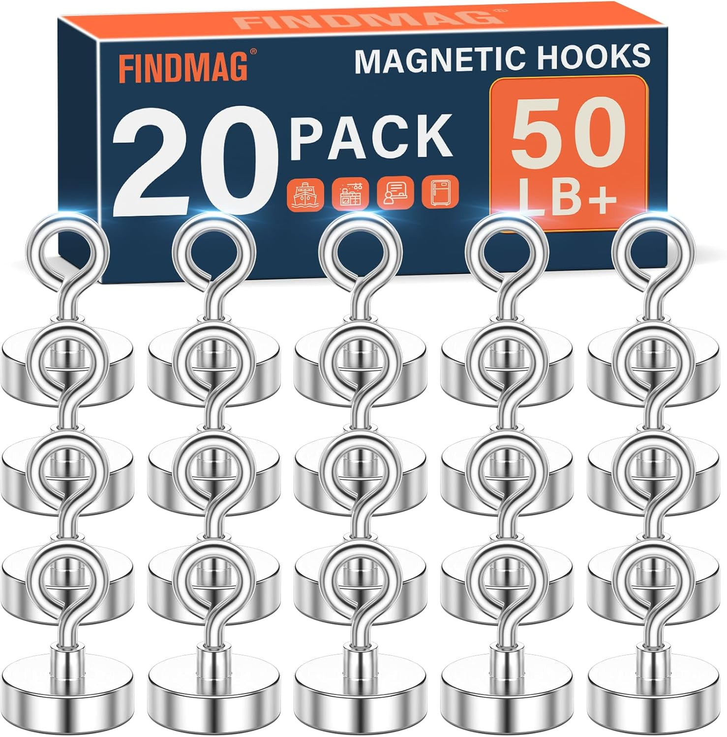 Magnetic Hooks, 20 Pack Sliver Strong Magnetic Hooks Heavy Duty, Magntes for Cru gallery