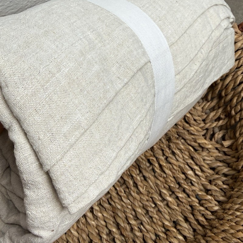 POTTERY BARN MASON OVERSIZED LINEN TABLECLOTH 70X108 FLAX BEIGE FARMHOUSE gallery