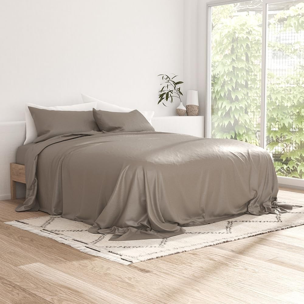 King Bed Sheet Set, 100% Rayon from Bamboo, Luxuriously Soft, Cooling, Taupe NEW gallery