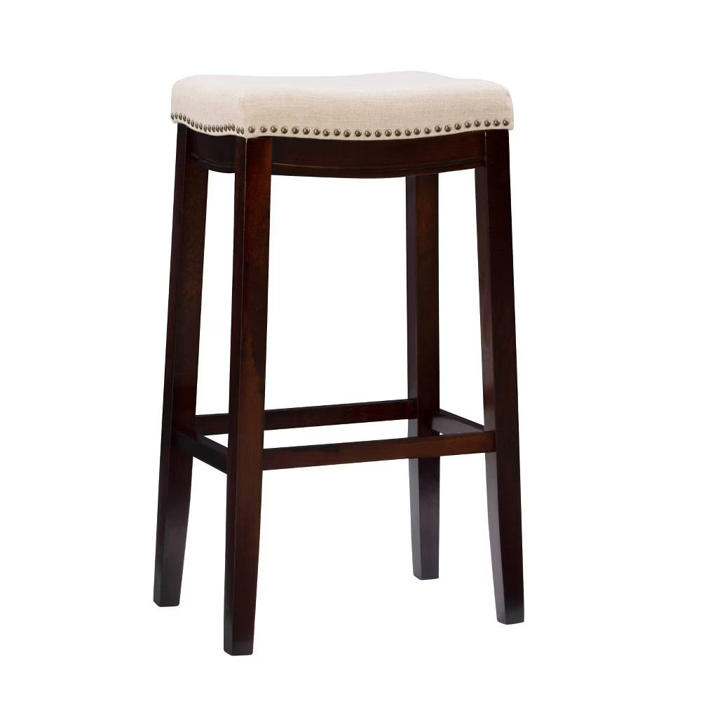Linon Backless Linen Counter Stool Bar Saddle Wood Dining Room gallery