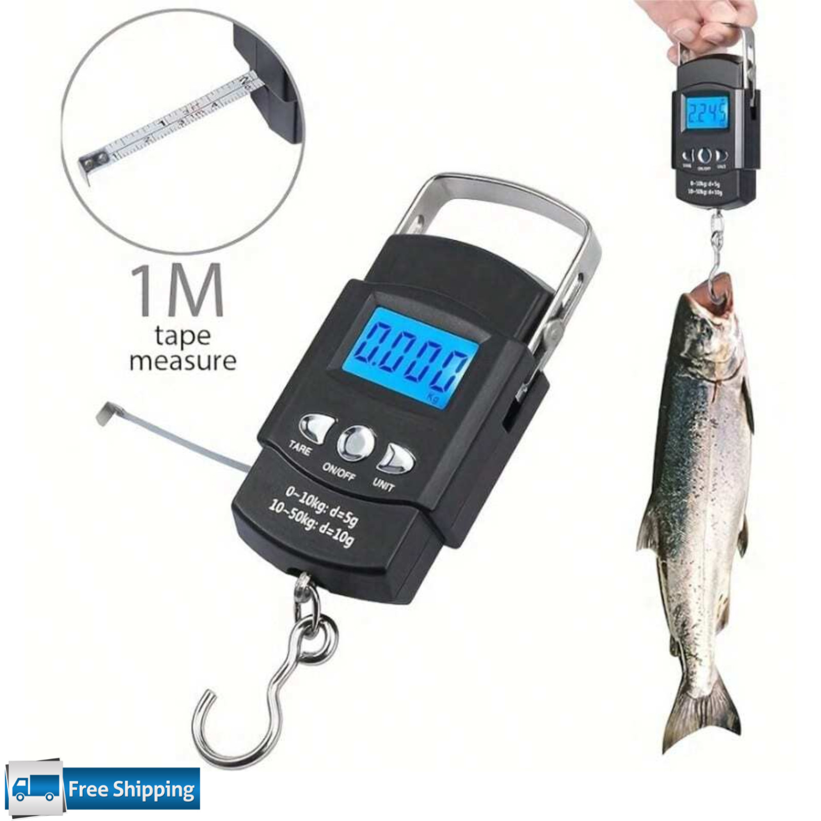 Mini Digital Hand Scale with Tape Measure High Precision 50kg/110lb Fishig Scale gallery