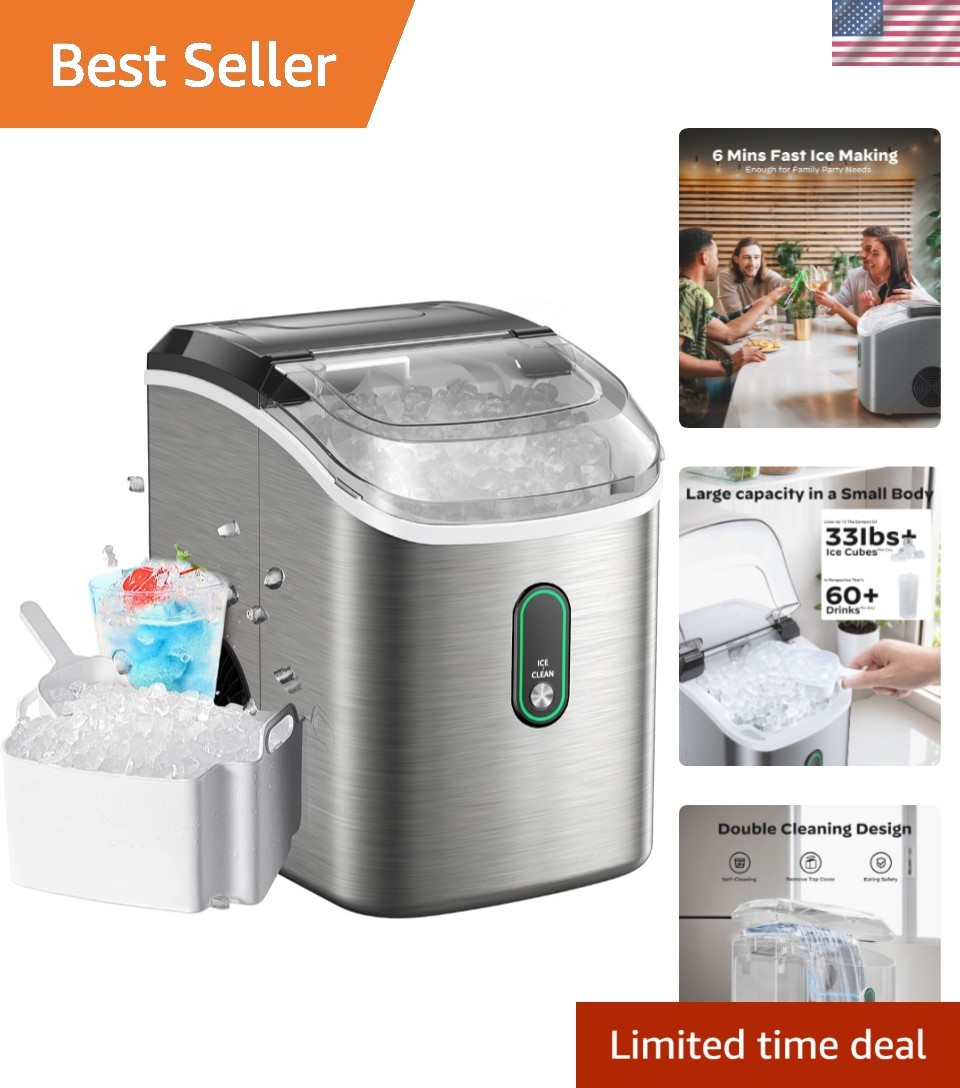 Compact Stainless Steel Nugget Ice Maker - Effortless Self-Cleaning, 33lbs Daily gallery