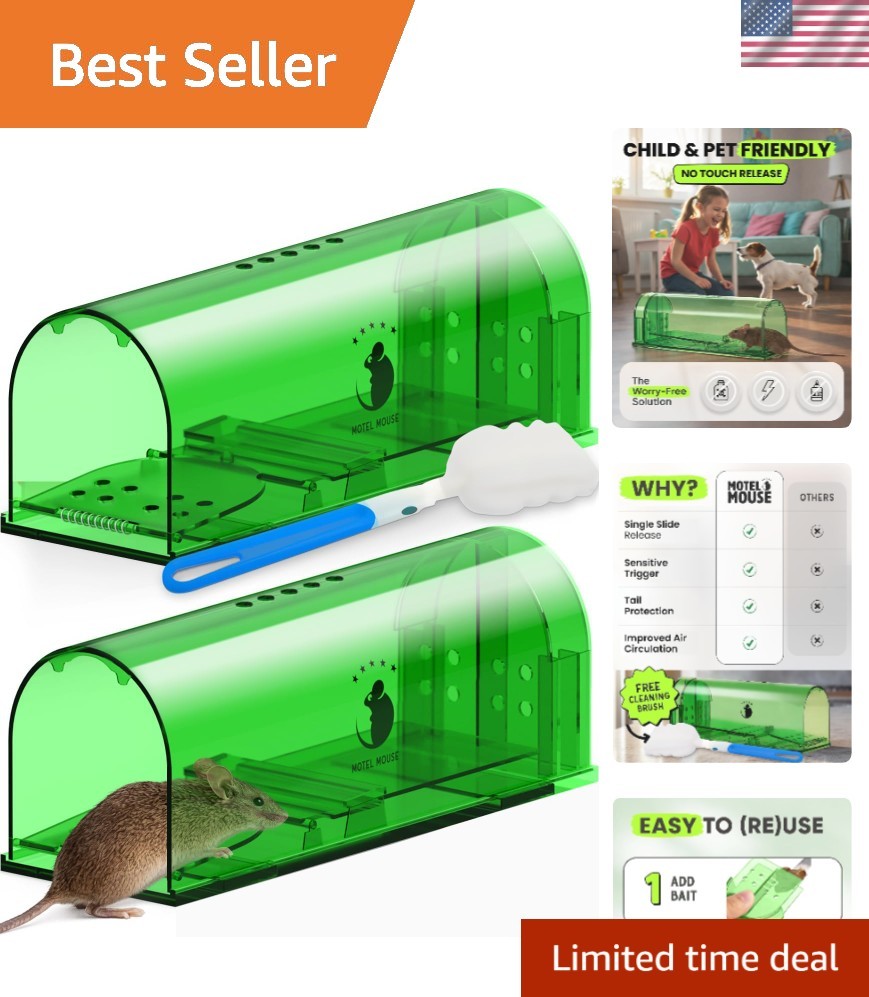 Child and Pet Safe 2-Pack Humane Live Mouse Traps - Cleaning Brush Included gallery