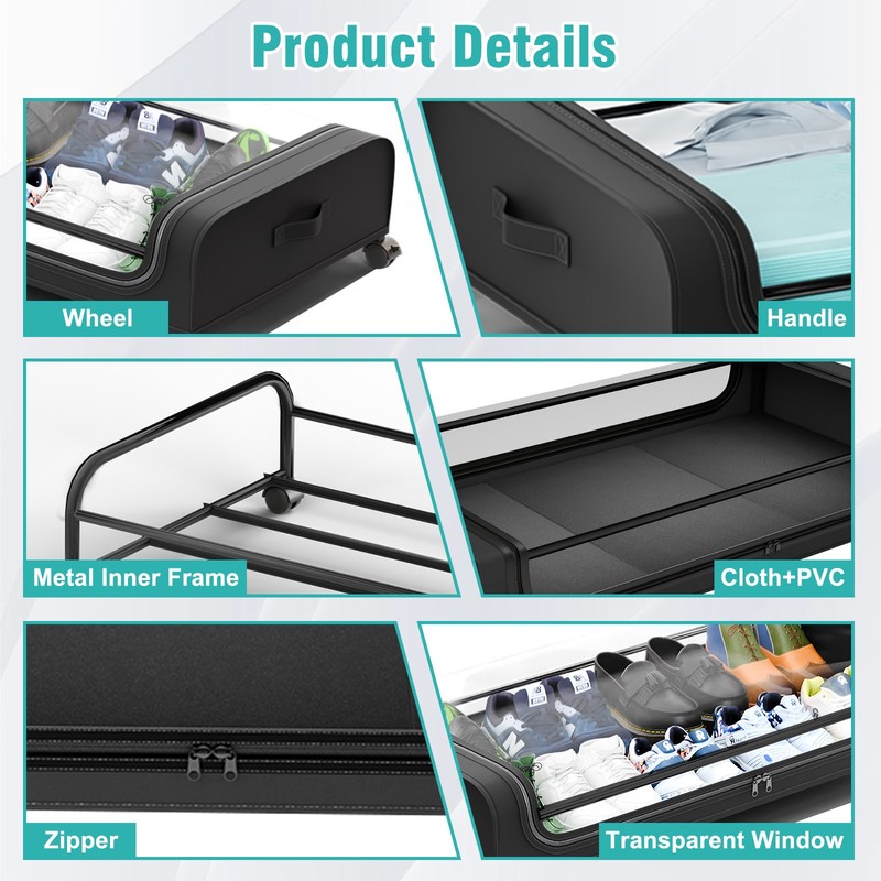 Rolling Under Bed Storage Bags 4 Pack Fabric Underbed Containers with Reinforced gallery