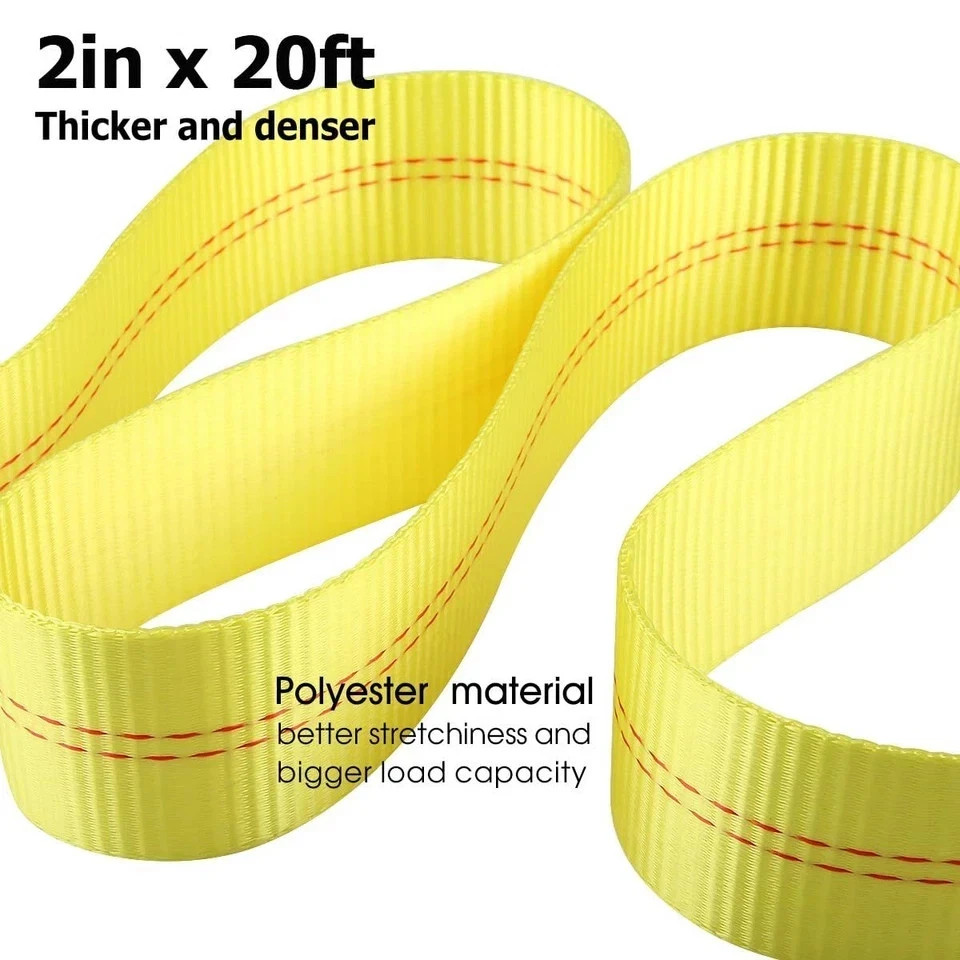 Recovery Tow Strap with Reinforced Loops 2Inx20Ft Heavy Duty 24000Lb Break Stre gallery