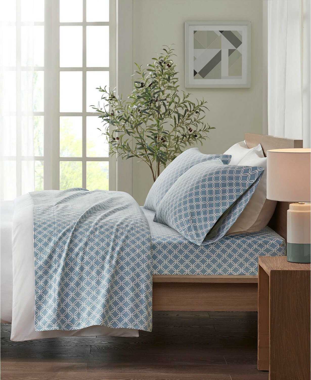 Sleep Philosophy True North Cotton Flannel 4-Piece Sheet Set - QUEEN - Blue Geo gallery