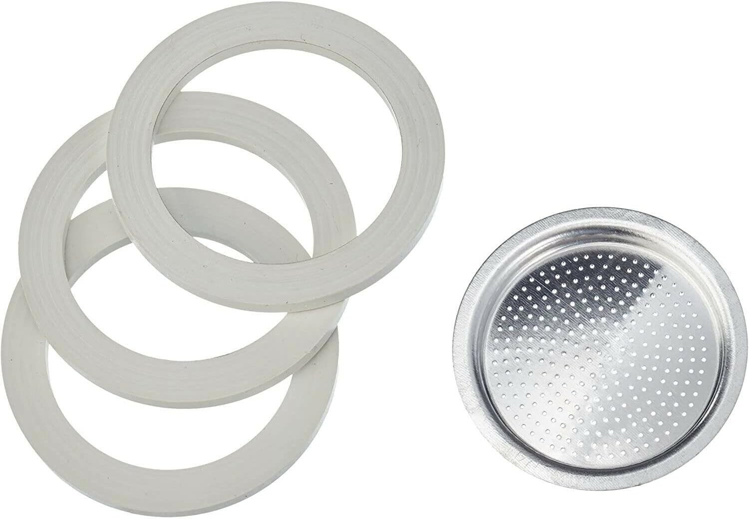Bialetti 3 Gaskets (Rubber Rings) 1 Filter Plate Replacement for Moka 3 + 4 Cups gallery