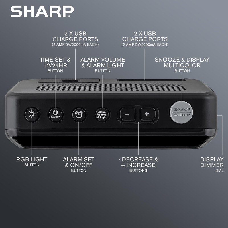 Sharp Loud Alarm Clock for Heavy Sleepers – 95dB Alarm, RGB Small, Black gallery