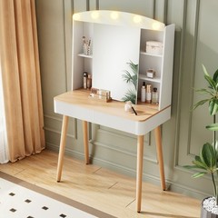 Dressing table W sliding mirror, two grooved drawers, and color changing light