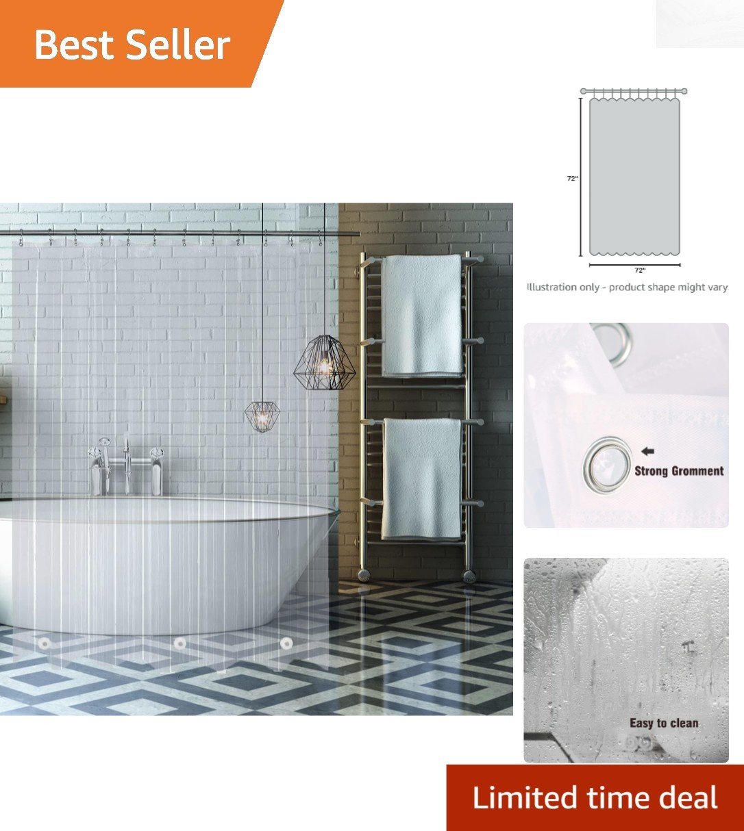 Durable 72x72 Inch Shower Curtain Liner with Magnetic Closure - Waterproof gallery