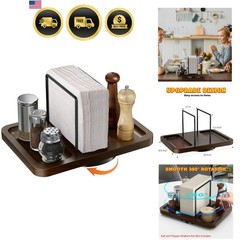 Napkin Holder for Table Rotating Dispenser with Salt Pepper Shakers Caddy