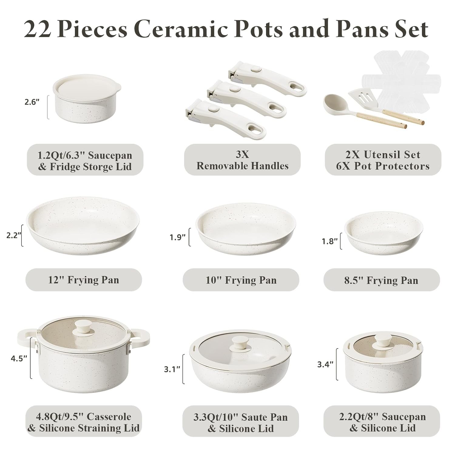 22-Piece Non Stick Pots and Pans Set with Removable Handles Ceramic Cookware gallery