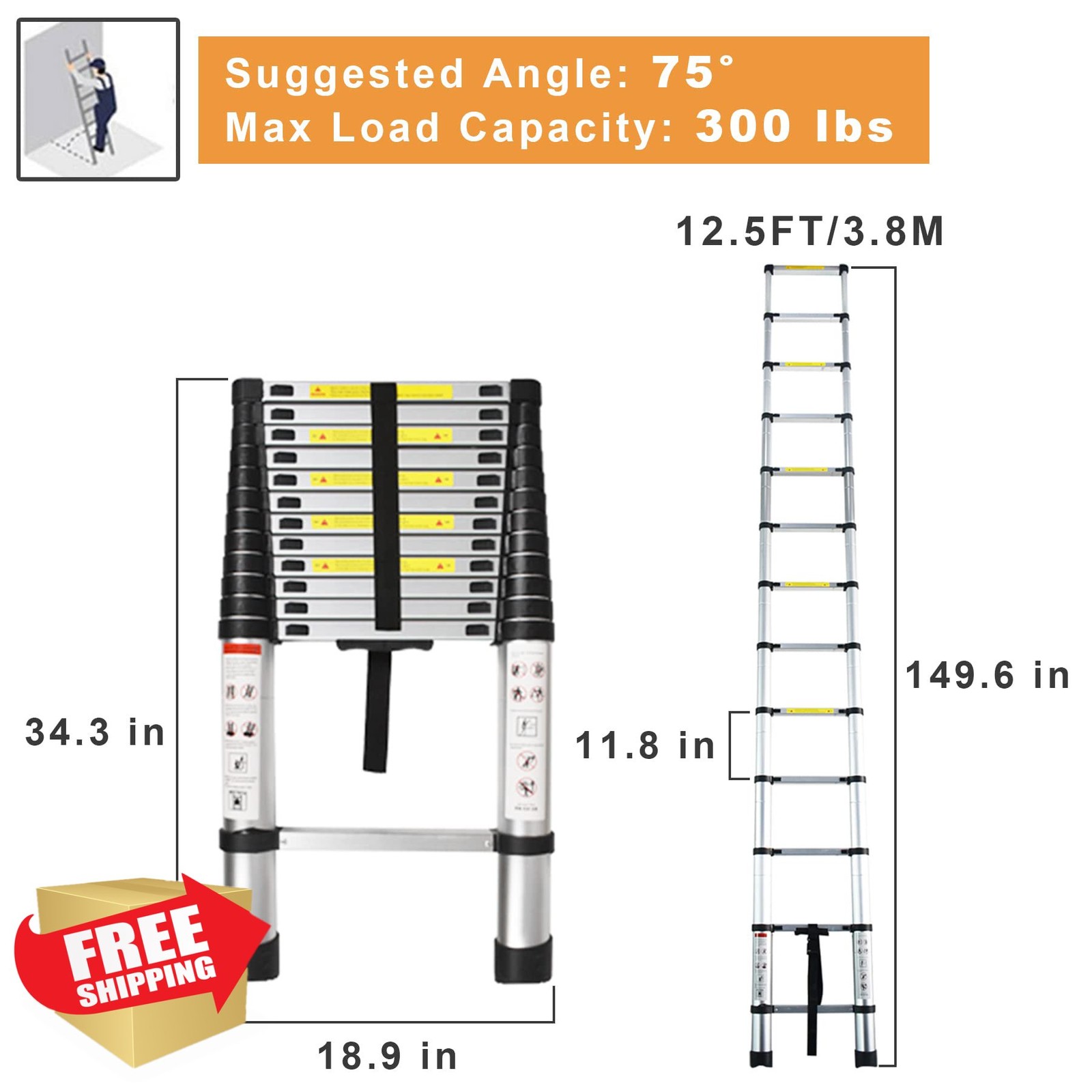 LiGuVCY 12.5 FT Telescoping Extension Ladder gallery