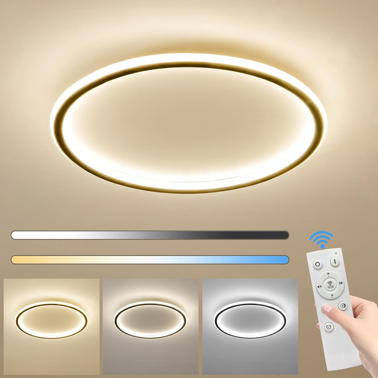 15.7" Modern LED Flush Mount Ceiling Light, 3 Color Temp, 40-60W gallery