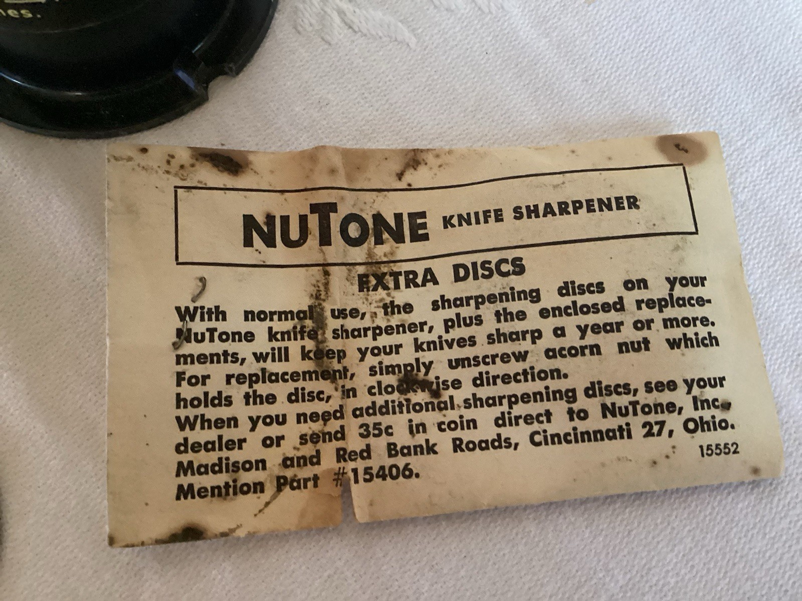 VINTAGE NuTone KNIFE SHARPENER ATTACHMENT MODEL 174 EXTRA BLADE USA MADE gallery
