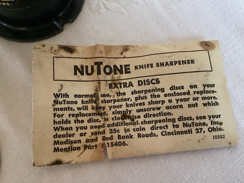 VINTAGE NuTone KNIFE SHARPENER ATTACHMENT MODEL 174 EXTRA BLADE USA MADE gallery