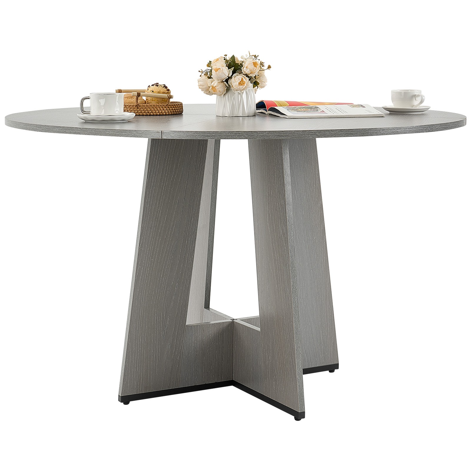 47 in Round Dining Table Wood Kitchen Table for 4-6 Person Grey (Only Table) gallery