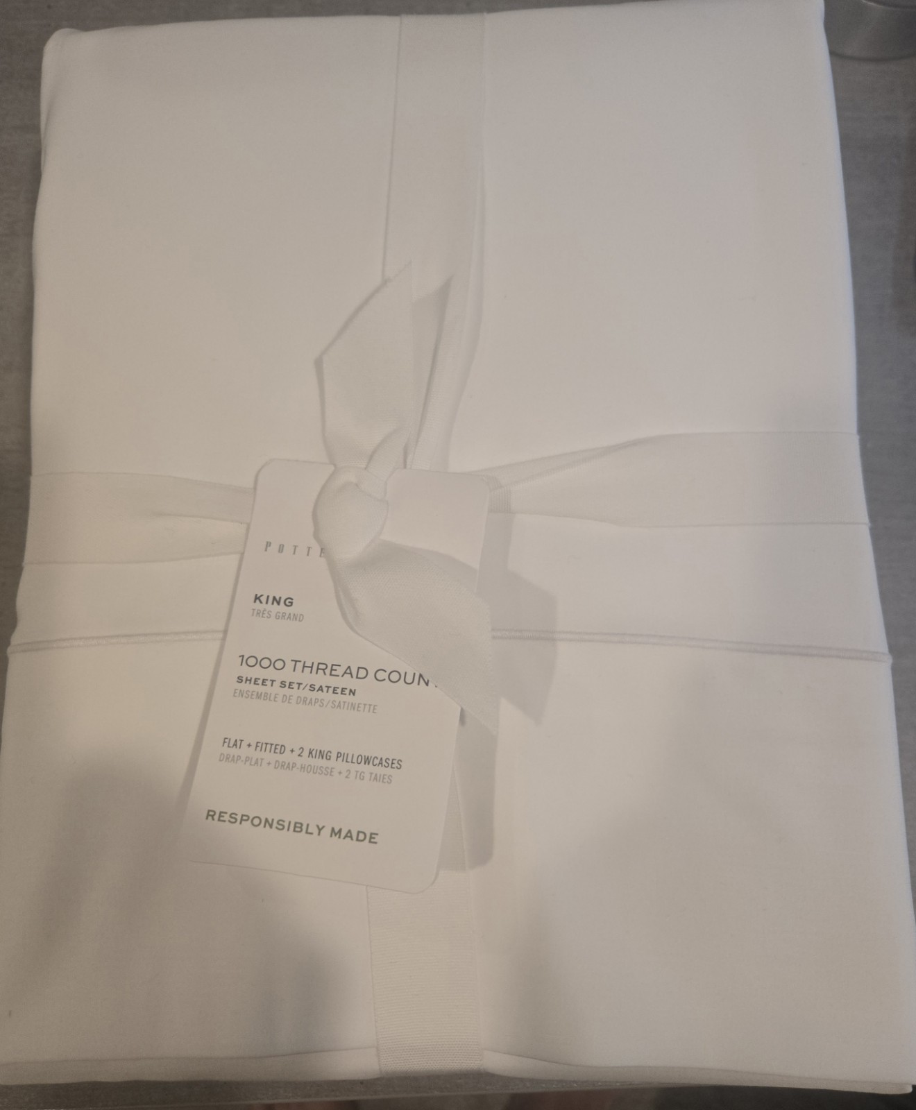 NEW WITH TAGS - Pottery Barn 1000 Thread Count King Sateen Sheet Set - White gallery