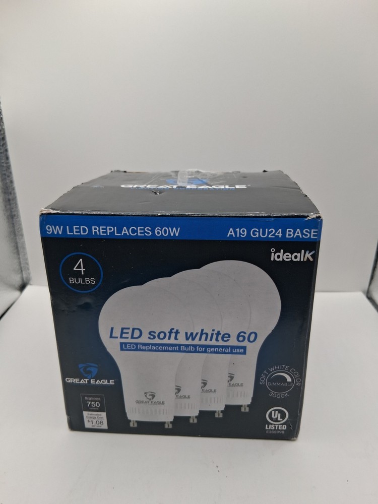 Great Eagle GU24 Base A19 LED Bulb 9W 60W Eq 3000K Soft White 4-Pack