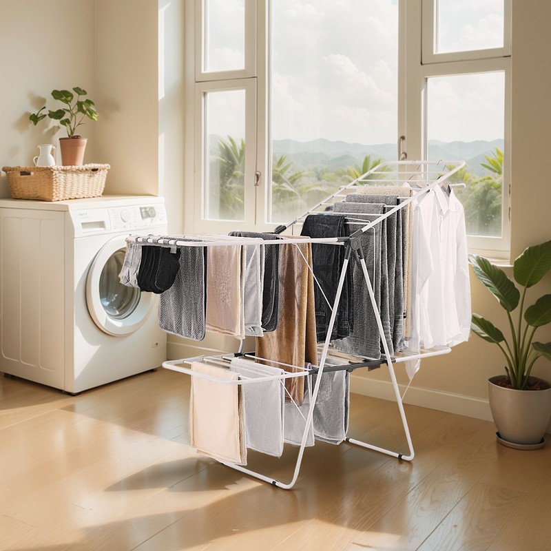 VEVOR 2-Tier Foldable Clothes Drying Rack with Sock Clips & 31 Drying Rods White gallery