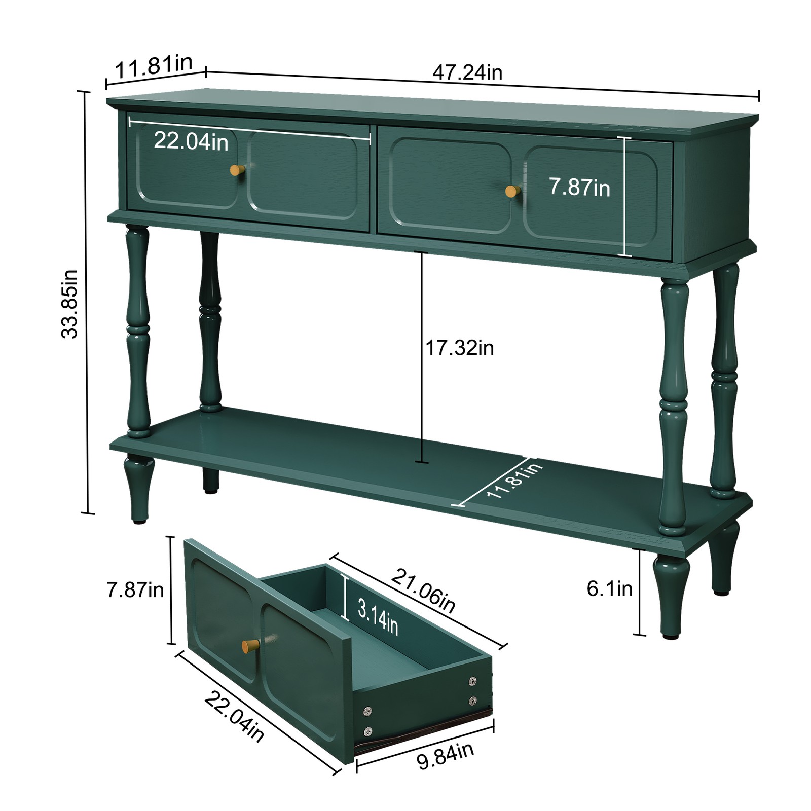 Mid-Century Retro Console Table Wooden Entryway Hall Table for Living Room Green gallery