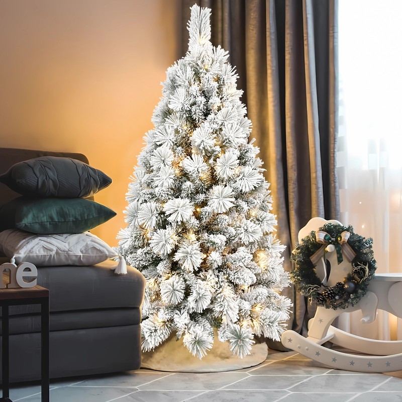 4-9 FT Prelit Snow Flocked Artificial Christmas Tree With Warm White Light Winte gallery