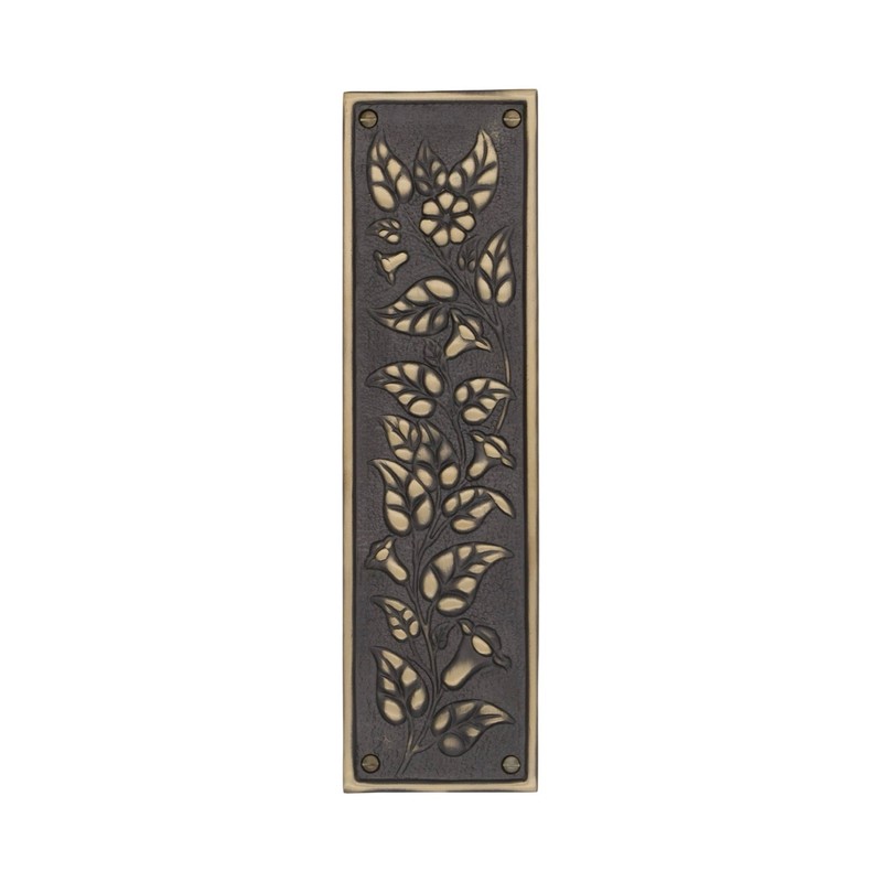 Solid Brass Push Plate with Morning Glory Floral Motif 11 Inches - Choose Finish gallery