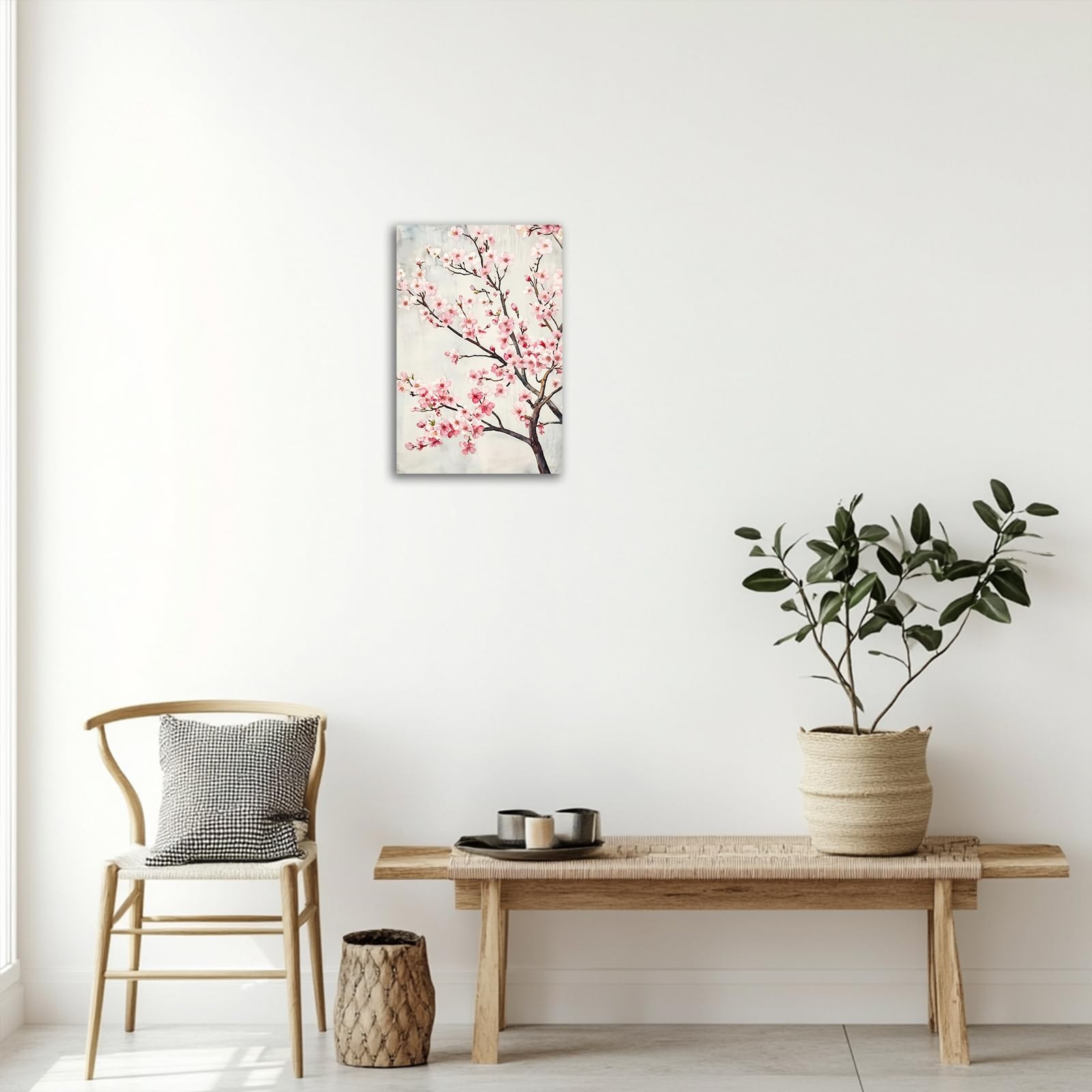 CHAOSETKEN Cherry Blossom Canvas Wall Art Pink Flowers and 18"L x 12"W, gallery