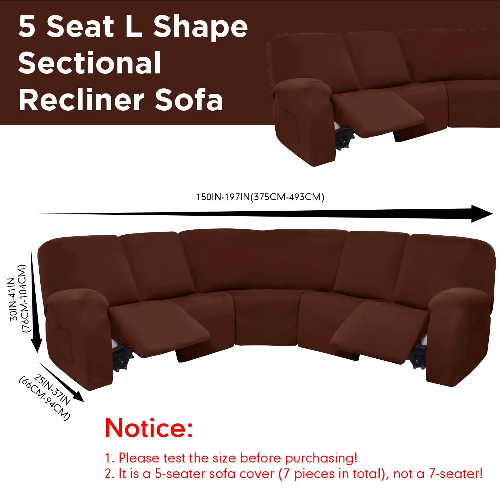 7 Pcs L Shape Sectional Recliner Sofa Covers 5 Seat Sectional Couch Covers Mi... gallery
